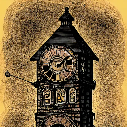 Prompt: a clock tower steampunk, ink, tattoo sketch, digital art