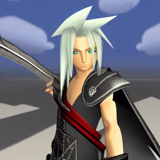 Prompt: an in game screenshot of sephiroth from final fantasy vil from roblox