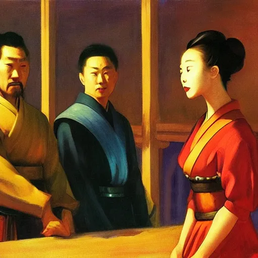 Prompt: Romance of the Three Kingdoms, 4k, art by Edward Hopper