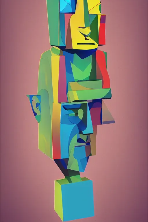 Image similar to cubist moai statue cutout digital illustration cartoon colorful beeple