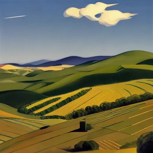 Image similar to dreaming futuristic csaterberg vineyards, painted by Alex Katz and Edward Hopper, airbrush, highly detailed