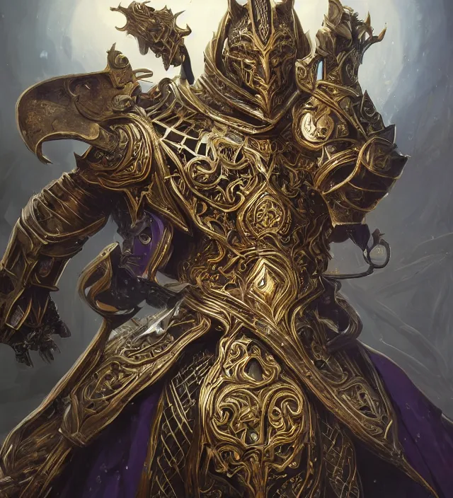 Image similar to a warlock wearing nemesis armor, portrait, intricate ornate armor, subject in the middle of the frame, rule of thirds, golden ratio, elegant, digital painting, octane 4k render, zbrush, hyperrealistic, artstation, concept art, smooth, sharp focus, illustration from world of warcraft by Ruan Jia and Mandy Jurgens and Artgerm and William-Adolphe Bouguerea