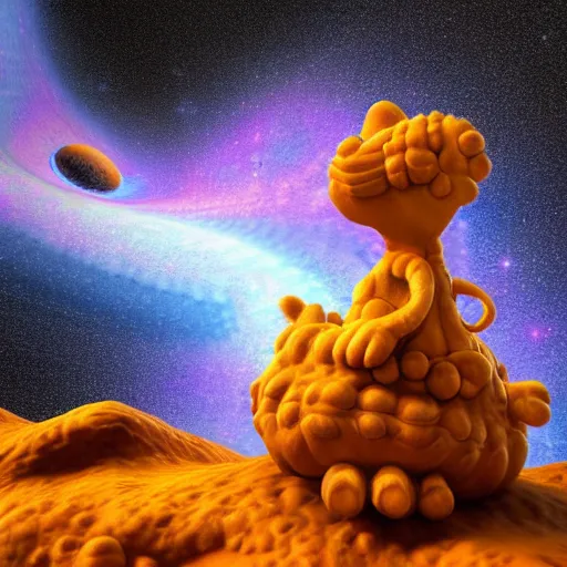 Image similar to cosmic 3 d fractal of garfield, hyper detailed, digital art, trending in artstation, cinematic lighting, studio quality, smooth render, unreal engine 5 rendered, octane rendered