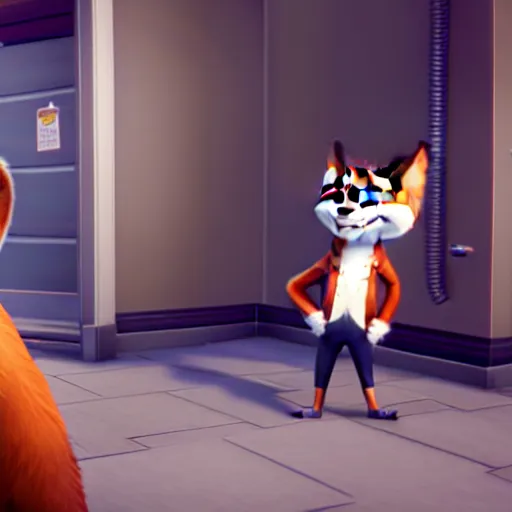 Prompt: Screenshot from the PC game Payday: The Heist featuring Nick Wilde (from Zootopia)