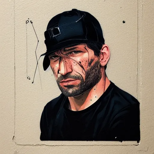 Prompt: Jon Bernthal picture by Sachin Teng, asymmetrical, dark vibes, Realistic Painting , Organic painting, Matte Painting, geometric shapes, hard edges, graffiti, street art:2 by Sachin Teng:4