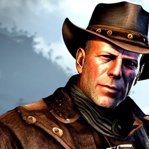 Prompt: bruce willis as a character in rdr2