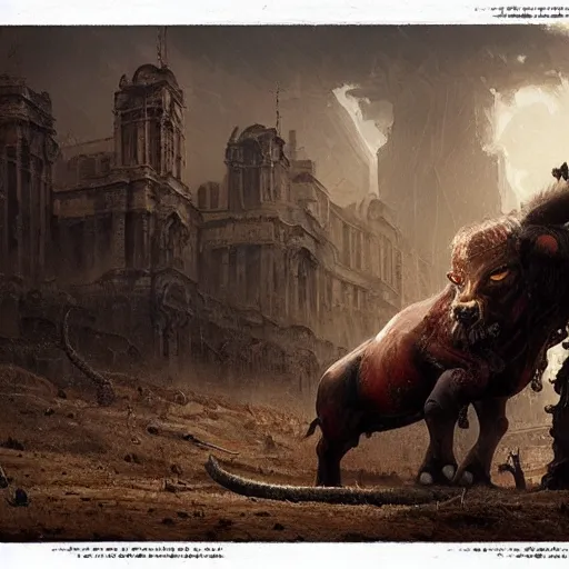 Image similar to minotaurus, high detail, dramatic light, digital art, painted by greg rutkowski, painted by seb mckinnon, trending on artstation