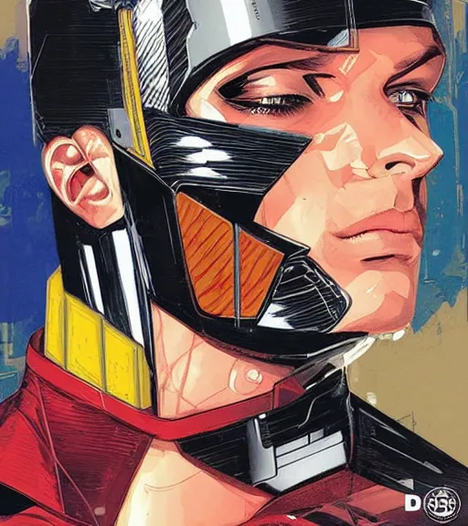 Image similar to portrait of a male android, by DC comics and Sandra Chevrier