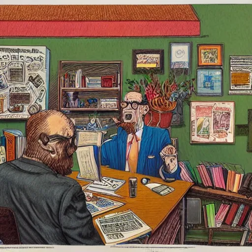 Image similar to The Artwork of R. Crumb and his Sad Accountant, pencil and colored marker artwork, trailer-trash lifestyle