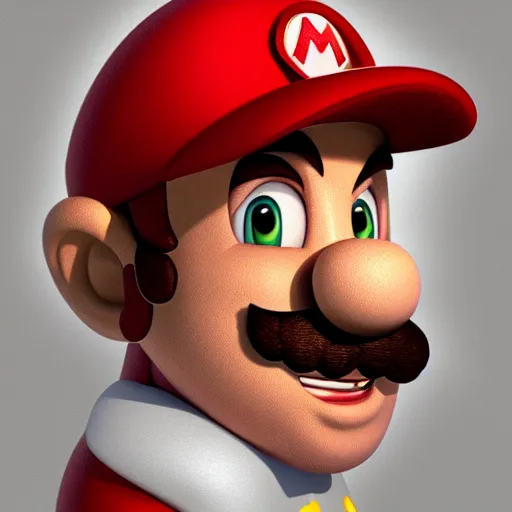 Image similar to realistic portrait of super mario, 1 0 0 mm, studio lighting