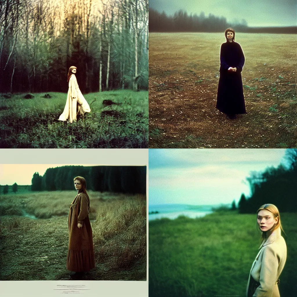 Prompt: a portrait photograph of a female character in a scenic environment by andrei tarkovsky, shot on large format film camera, cinematic composition, beautiful lighting,