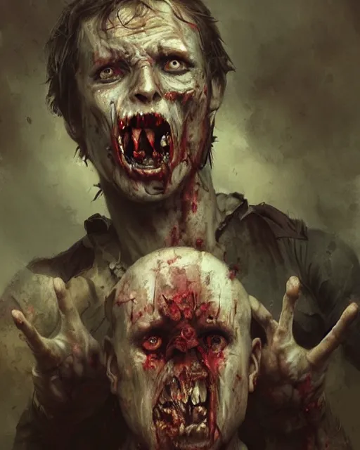 Image similar to hyper realistic photo portrait shouting zombie cinematic, greg rutkowski, james gurney, mignola, craig mullins, brom