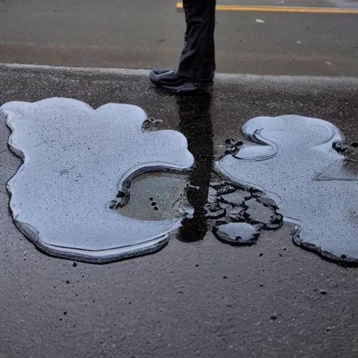 Prompt: puddles in the shape of a man