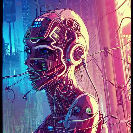 Image similar to a portrait of a beautiful cybernetic woman, cigarette in mouth, wires, cyberpunk concept art by josan gonzales and philippe druillet and dan mumford and enki bilal and jean claude meziere