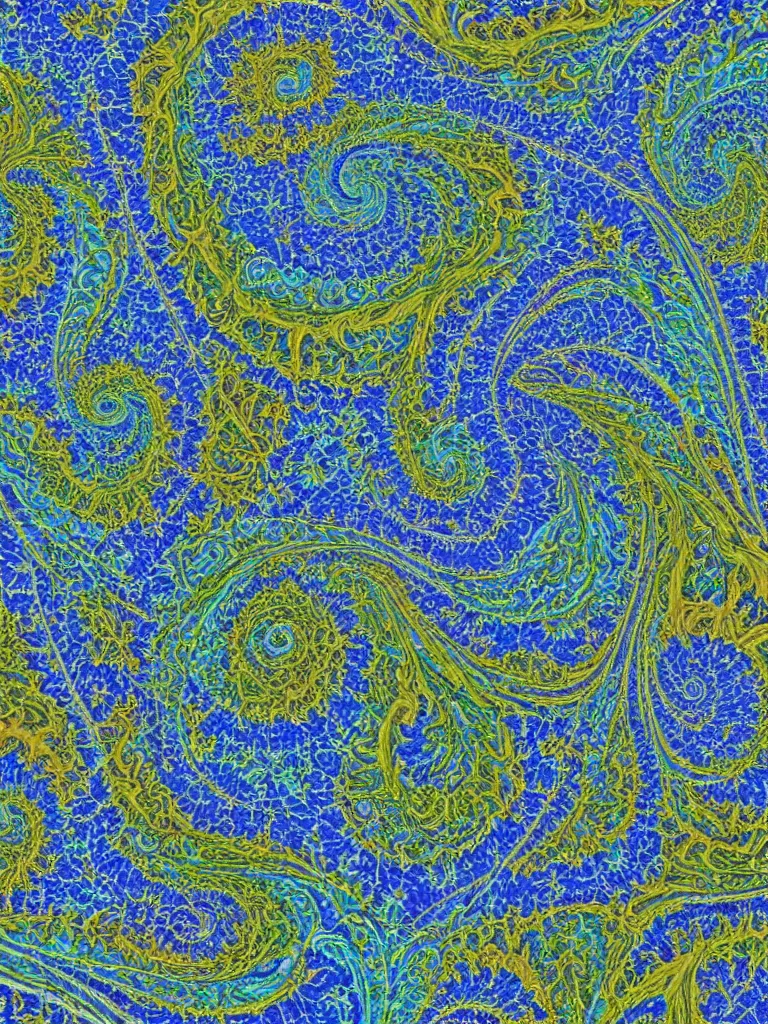 Prompt: 3d fractal swirling maze paisley multicolor lichen