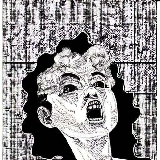 Image similar to there is a freight train of emotion stuck in my lungs black and white in the style of Dieselpunk, graphic manga, haunting maximillien tuor painting with photoshop halftone highlights chromatic risograph print, intricate very detailed by John Stephens and Don Jondro, #illustration trending on artstationHQ,