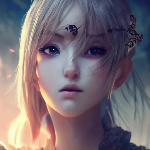 Prompt: character design, beautifull female ranger, delicate and lovely face, fantasy style clothing, anime key visual, official media, illustrated by wlop, extremely detailed, 8 k, trending on artstation, cinematic lighting, beautiful, mist, photorealistic, octane render, unreal engine, hyper detailed, volumetric lighting