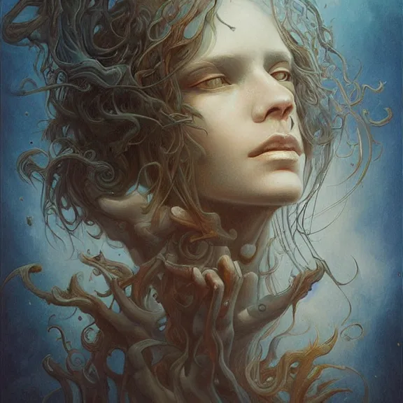 Image similar to a highly detailed beautiful portrait in the style of jean delville and in the style of peter mohrbacher. magic.