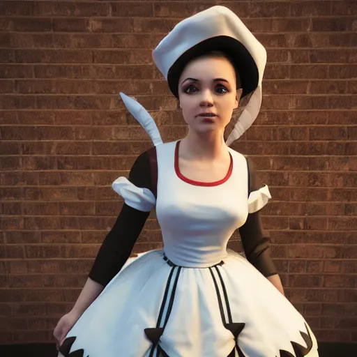 Image similar to 3 d render of jacksepticye in a maid costume, unreal engine, dslr, award winning, 8 k, octane beautifully detailed render, cold lighting, cinematic lighting, detailed photo,