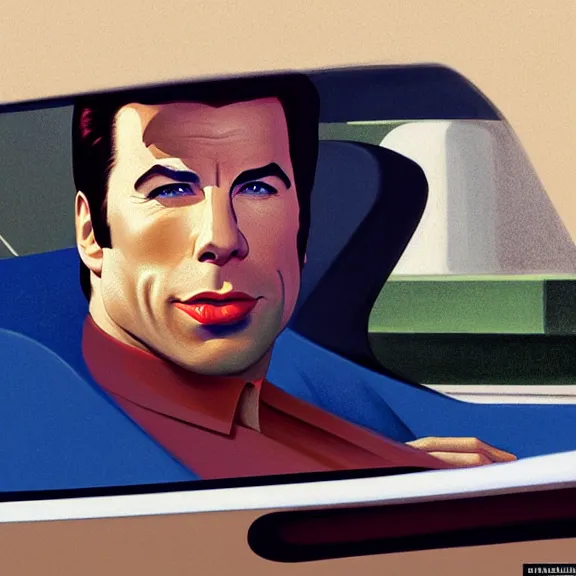 Image similar to beautiful illustration of John Travolta by Edward Hopper, clean lines, very detailed, colorful octane render