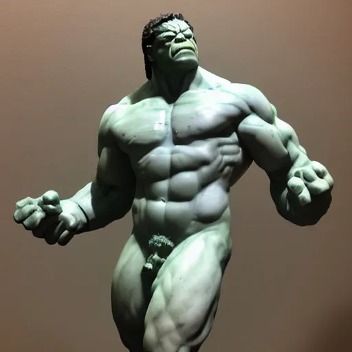 Image similar to a photo of a marble statue of hulk by michelangelo, greek white marble, trending on artstation