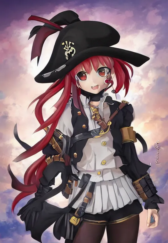 Image similar to extreme wide angle portrait of a female pirate, a cute uniform, somewhat of an anime in fantasy style, trending artwork, made with anime painter studio, by anato finstark, tony sart and an anime artist, collaboration