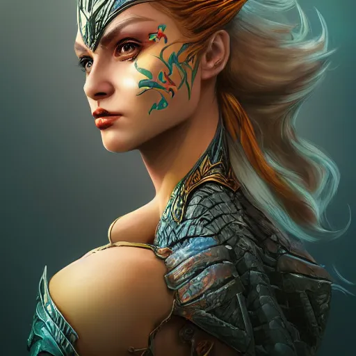 Prompt: A stunning comic book style portrait painting of a dragon goddess, d&d, fisheye lens, unreal 5, DAZ, hyperrealistic, octane render, cosplay, RPG portrait, dynamic lighting,
