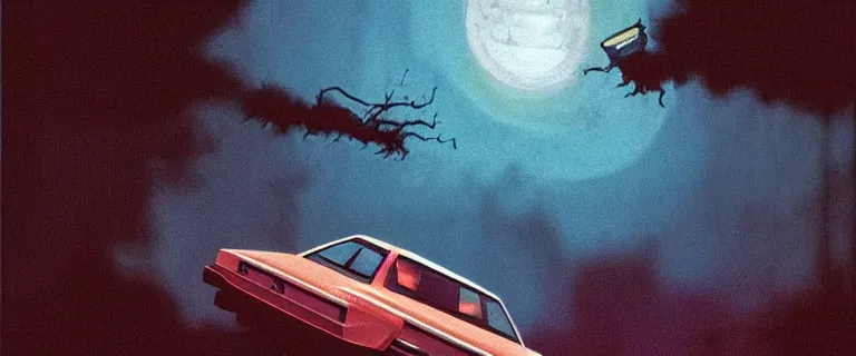 Image similar to Audi 80 B3 Avant (1988) floating in the void, a horror sci-fi, dramatic lighting, cinematic, off-world, space, zero gravity, eldritch horror creatures floating through space, establishing shot, extremely high detail, photorealistic, cinematic lighting, artstation, by simon stalenhag