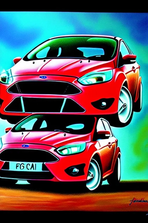 Prompt: a photorealistic painting of ford focus hatchback by johfra bosschart, lisa frank, dark fantasy art, high detail, trending on artstation