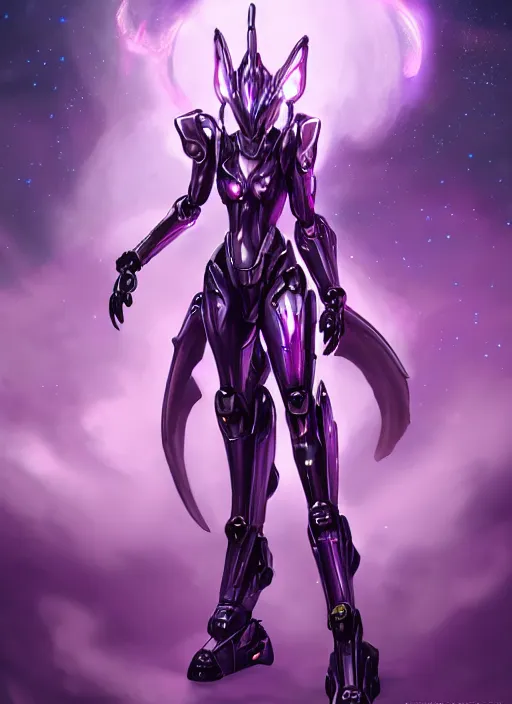 Image similar to cinematic goddess full shot, beautiful stunning hot anthropomorphic robot mecha female dragon, sleek dragon head, metal ears, led purple eyes, smooth fuschia skin, smooth silver armor, floating in space, holding a galaxy, epic proportions, epic size, epic detail, furry art, dragon art, giantess art, warframe fanart, furaffinity, octane