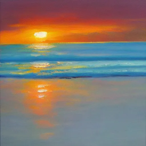 Image similar to sunset, sea, coast, oil painting