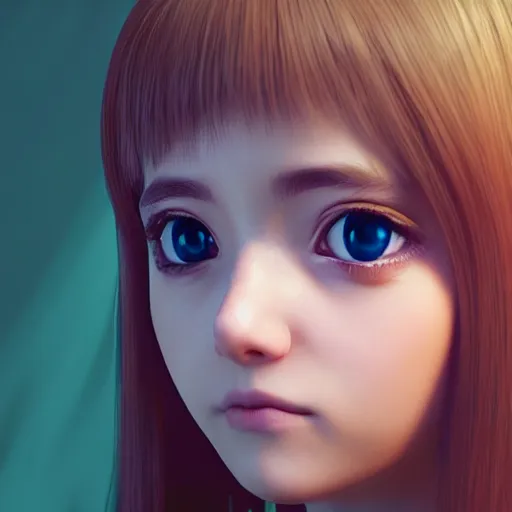 Image similar to “amazing photorealistic unreal engine 5 render RTX portrait of beautiful anime girl with big eyes and magic haircut. NVIDIA hairworks. Raytracing. Ultra max settings.”