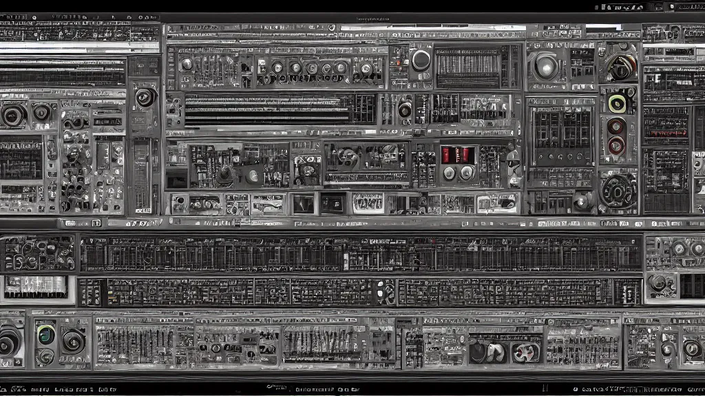 Image similar to winamp skin, VST, style of Giger, H. R. GIGER, 4K