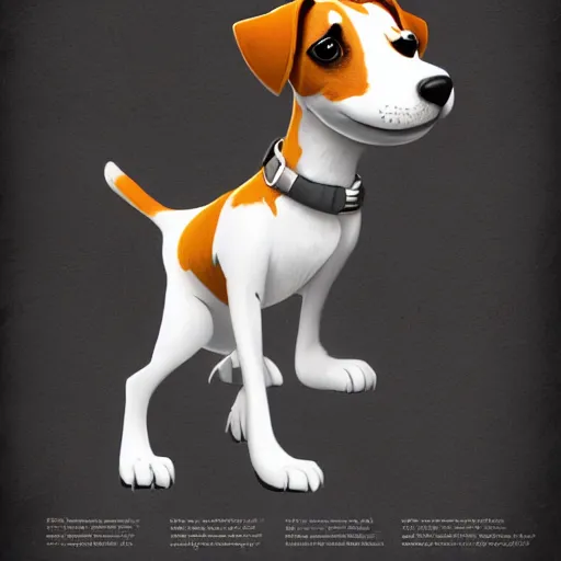 Prompt: cute jack russel terrier, concept art, character sheet, character design, by cory loftis