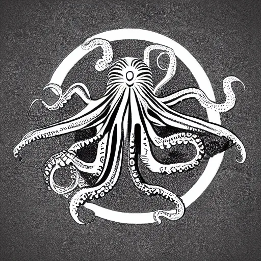 Image similar to octopus vector logo, as emblem for a group of university students in mathematics and physics, sharp modern design, black and white, svg