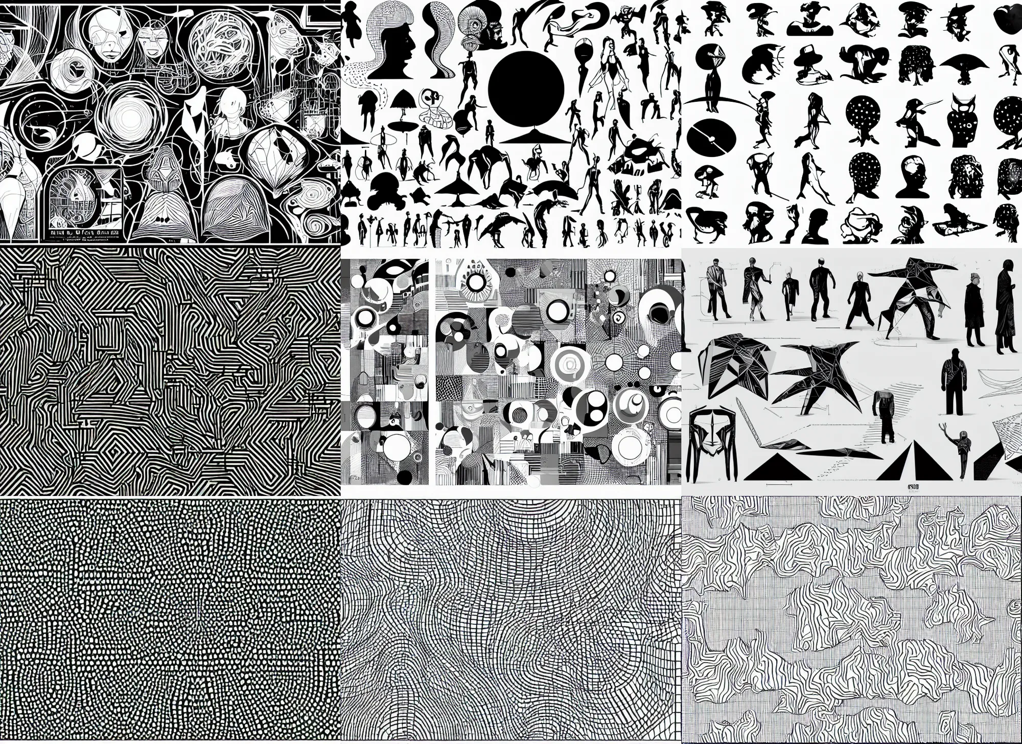 Prompt: ovni clean shapes by bauhaus, moebius, sprite sheet, b & w, vector