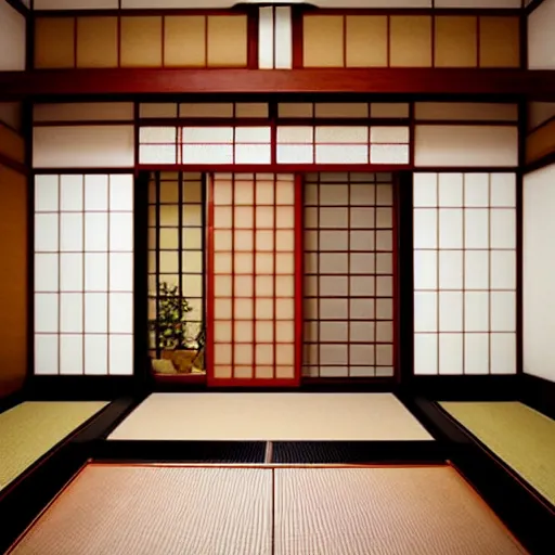 Image similar to photo of a traditional Japanese house with tatami floors and shoji paper doors, cinematic, high detail, beautiful,