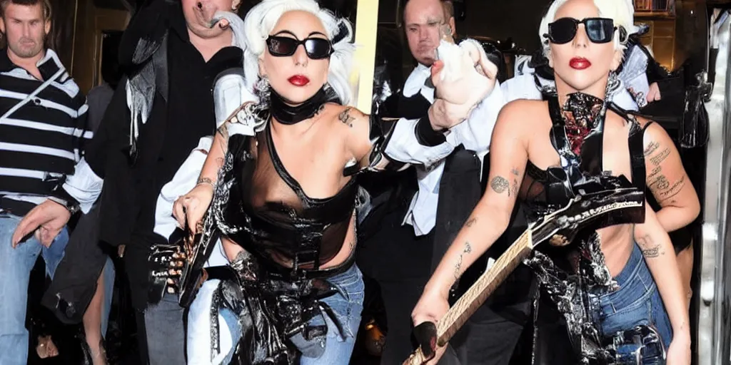 Image similar to lady gaga hits paparazzi with a guitar