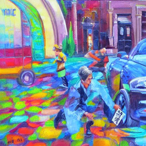 Image similar to Random act of kindness, oil on canvas, art, highly detailed