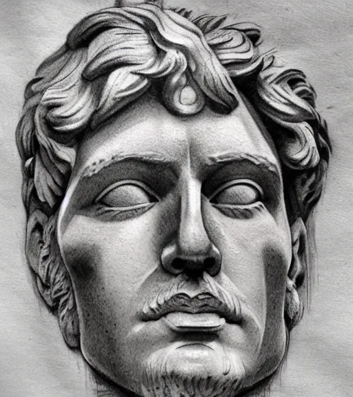 Prompt: tattoo design sketch of the statue of david broken, in the style of den yakovlev, realistic face, black and white, realism tattoo, hyper realistic, highly detailed