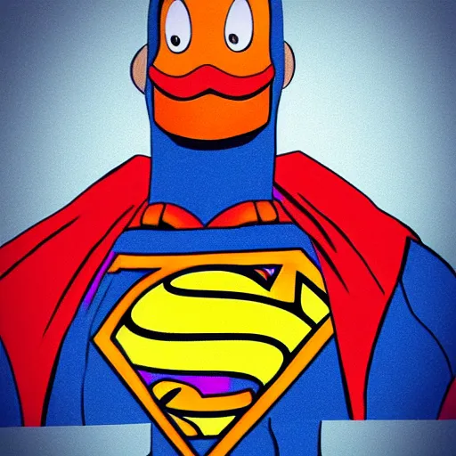 Prompt: a duck dressed like superman