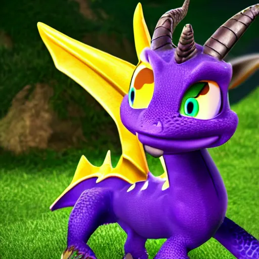 Image similar to Hyperrealistic photo of Spyro the Dragon, 4k