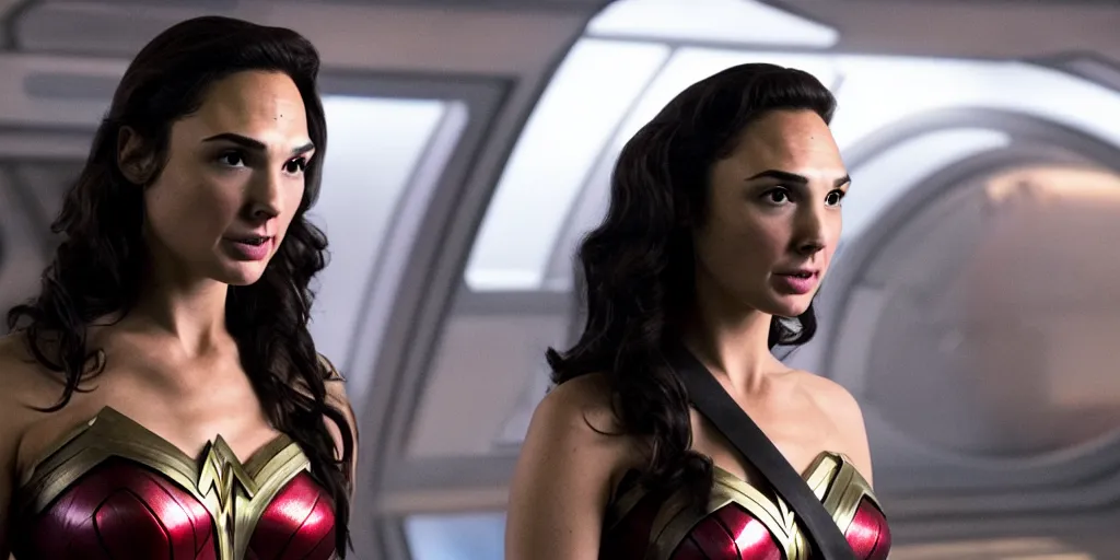 Prompt: Gal Gadot is the captain of the starship Enterprise in the new Star Trek movie