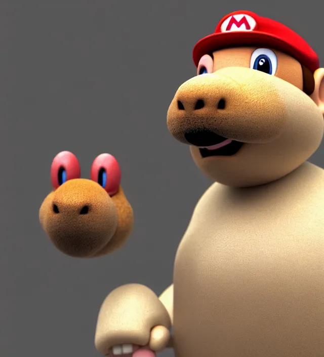 Prompt: studio 3 d render of a capybara mario character, white background, perfectly shaded, trending on artstation, octane render, unreal engine 5 render