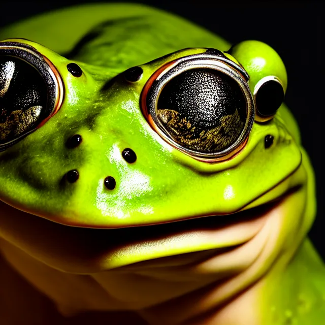 Prompt: man wearing a frog head, highly detailed, 4 k, hdr, smooth, sharp focus, high resolution, award - winning photo, boris valejo, photorealistic