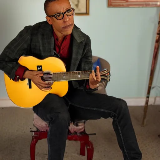 Prompt: Gus Fring playing guitar