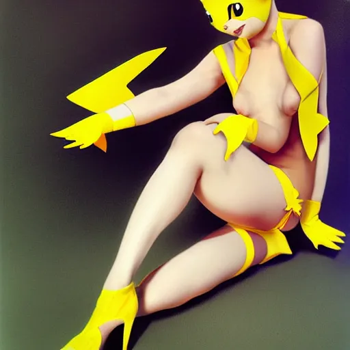 Image similar to elegant woman dressed up as pikachu, wearing stockings, digital art, rutkowsky, David Hamilton,