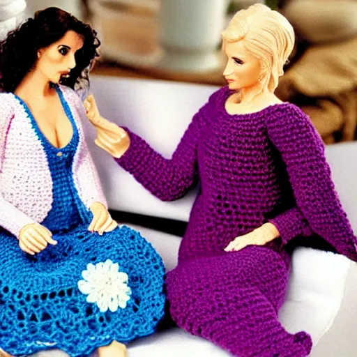 Prompt: Scene from Pretty Woman with crocheting figures