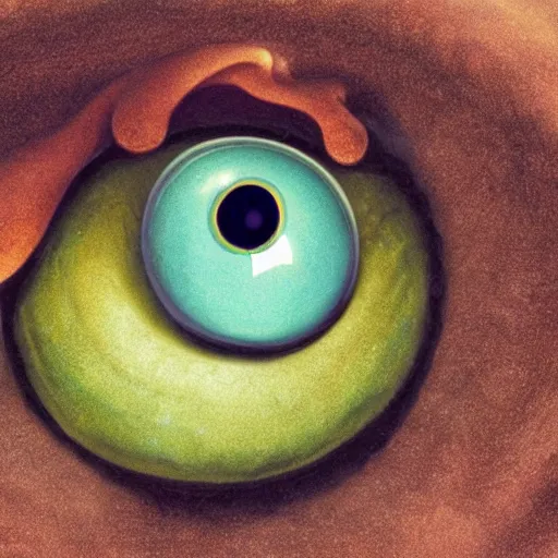 Prompt: a slug with a giant eyeball on its back