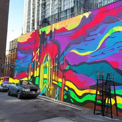 Image similar to a mural by spray paint artist outer source in new york